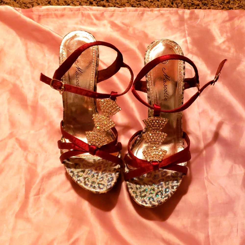 Red rhinestone heels